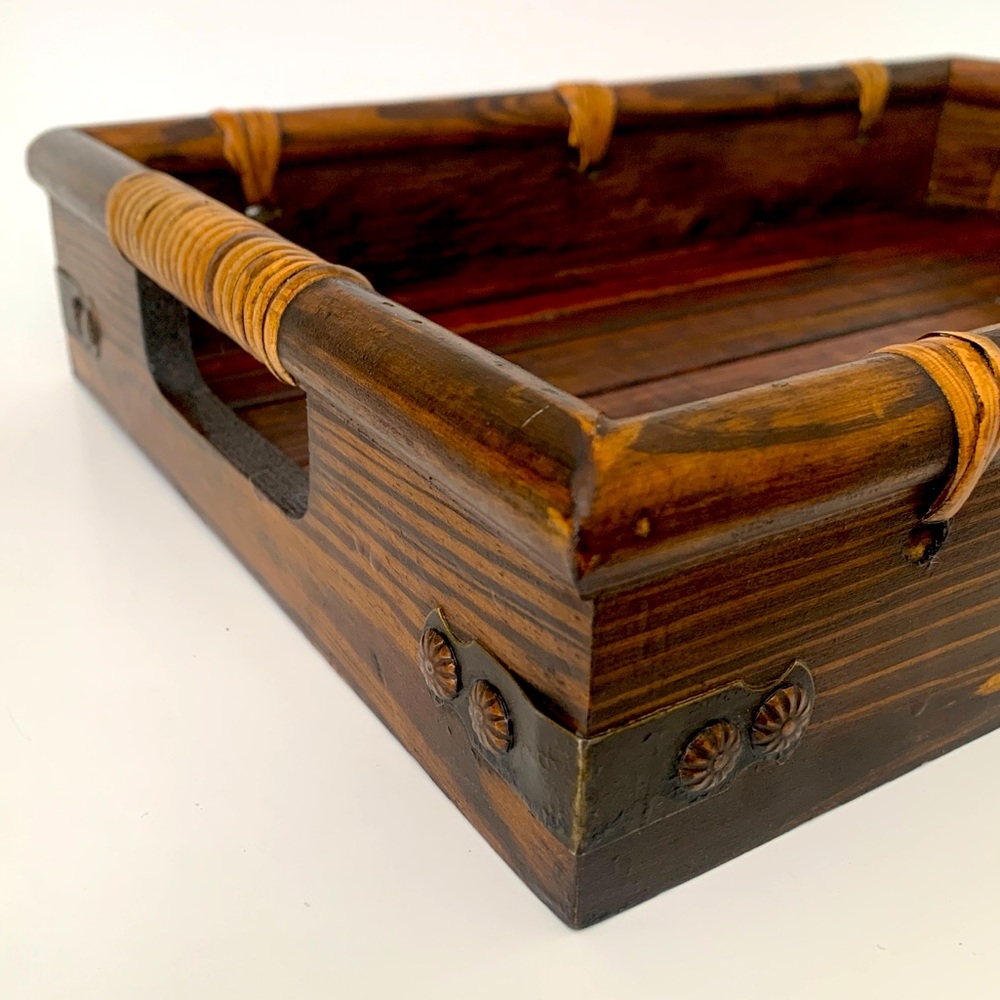 Decorative Wood Rectangle Serving Tray with Handles - Picture 7 of 8